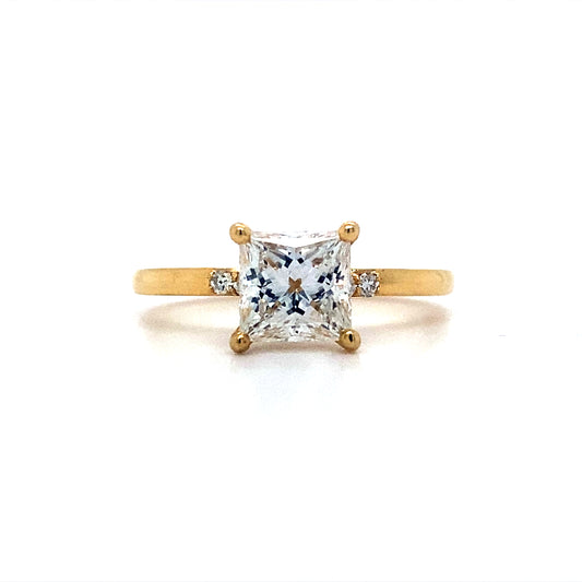 14K Yellow Gold Princess Cut Lap Diamond Engagement Rings 1.2 Ct