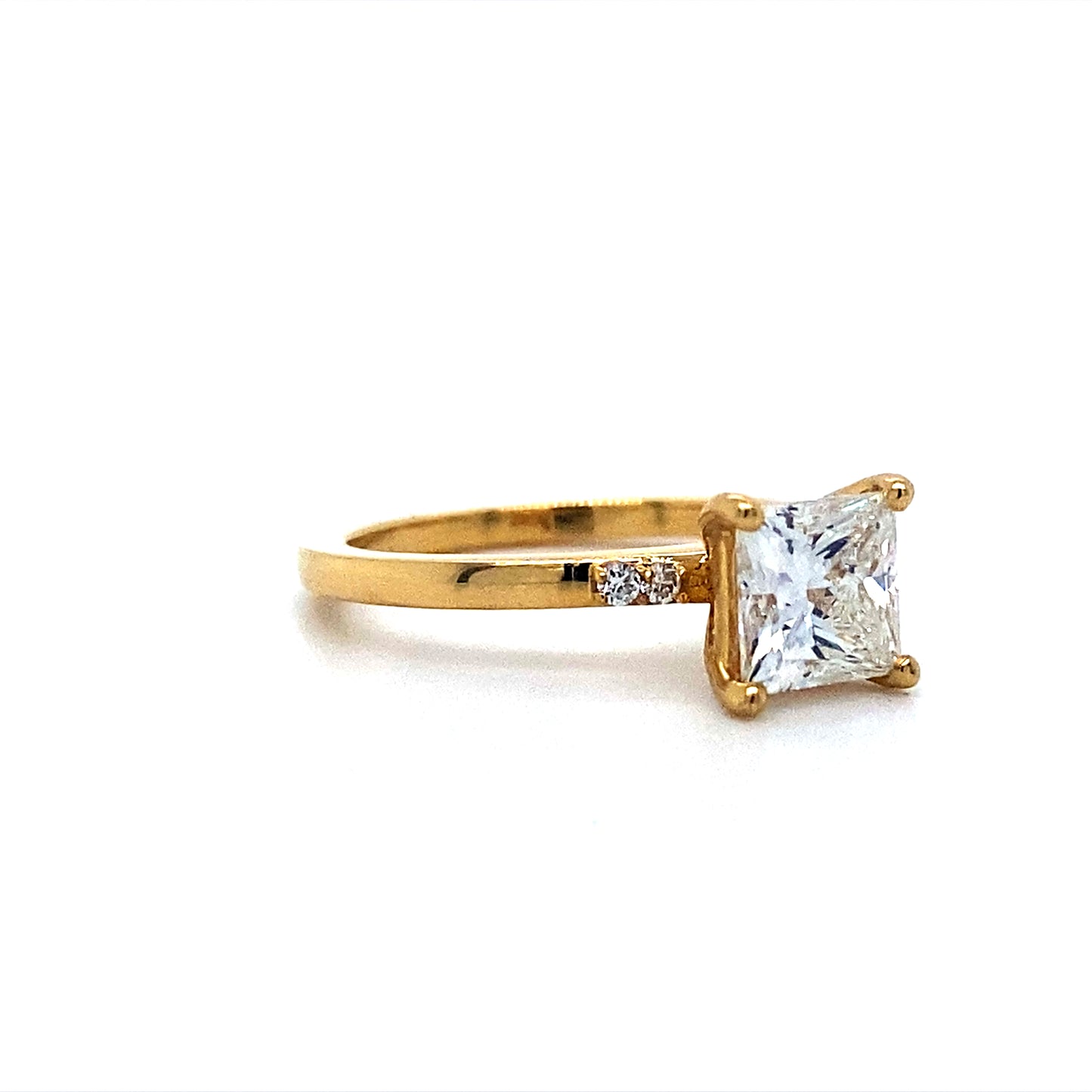 14K Yellow Gold Princess Cut Lap Diamond Engagement Rings 1.2 Ct