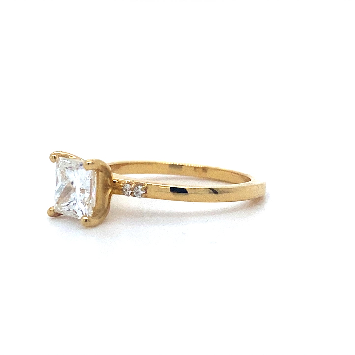 14K Yellow Gold Princess Cut Lap Diamond Engagement Rings 1.2 Ct