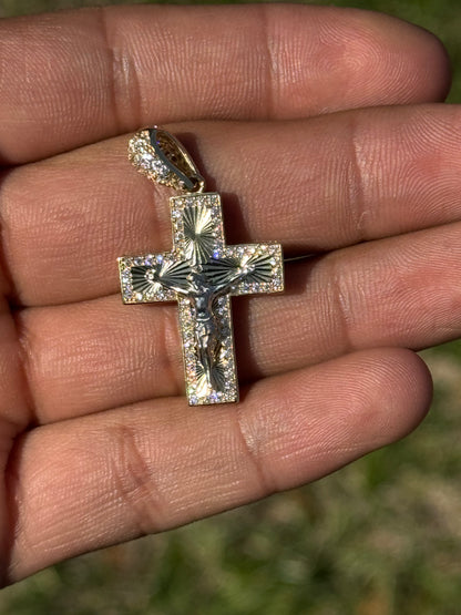 14K Yellow Gold Cross Pendant with CZ Stones