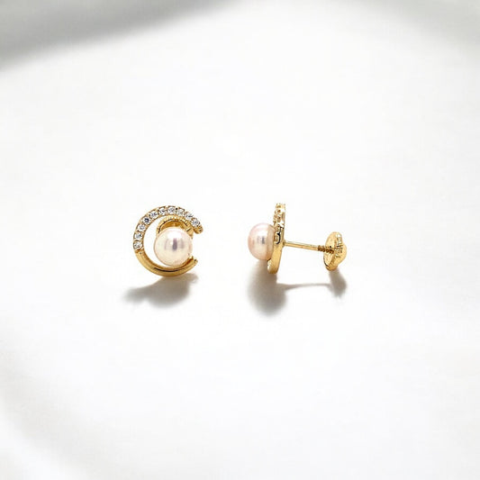 14K Yellow Gold Open Center Freshwater Pearl Stud Earrings