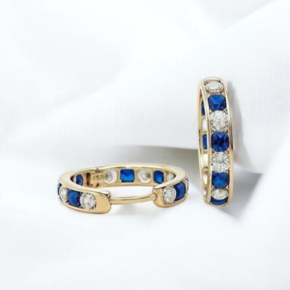 Huggie Earrings In 14K Yellow Gold Blue Sapphires