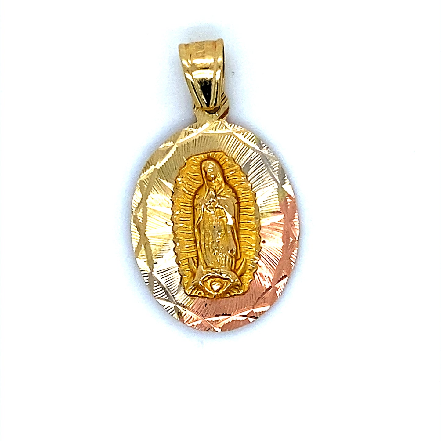14K Tri-Color Oval Virgin Mary Pendant
