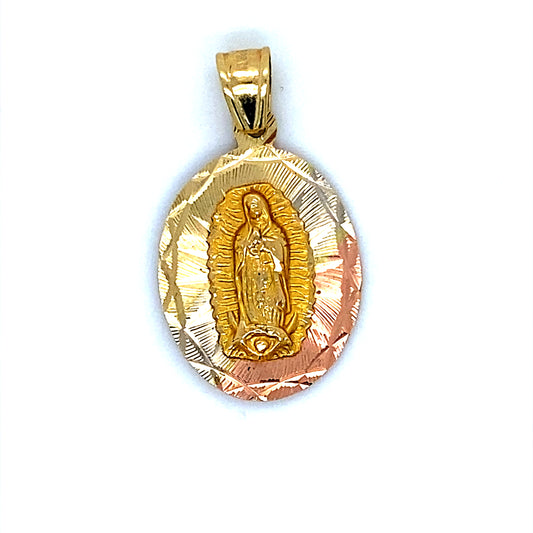 14K Tri-Color Oval Virgin Mary Pendant