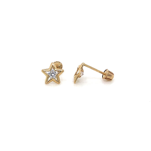 14K Yellow Gold Moon Star Studs