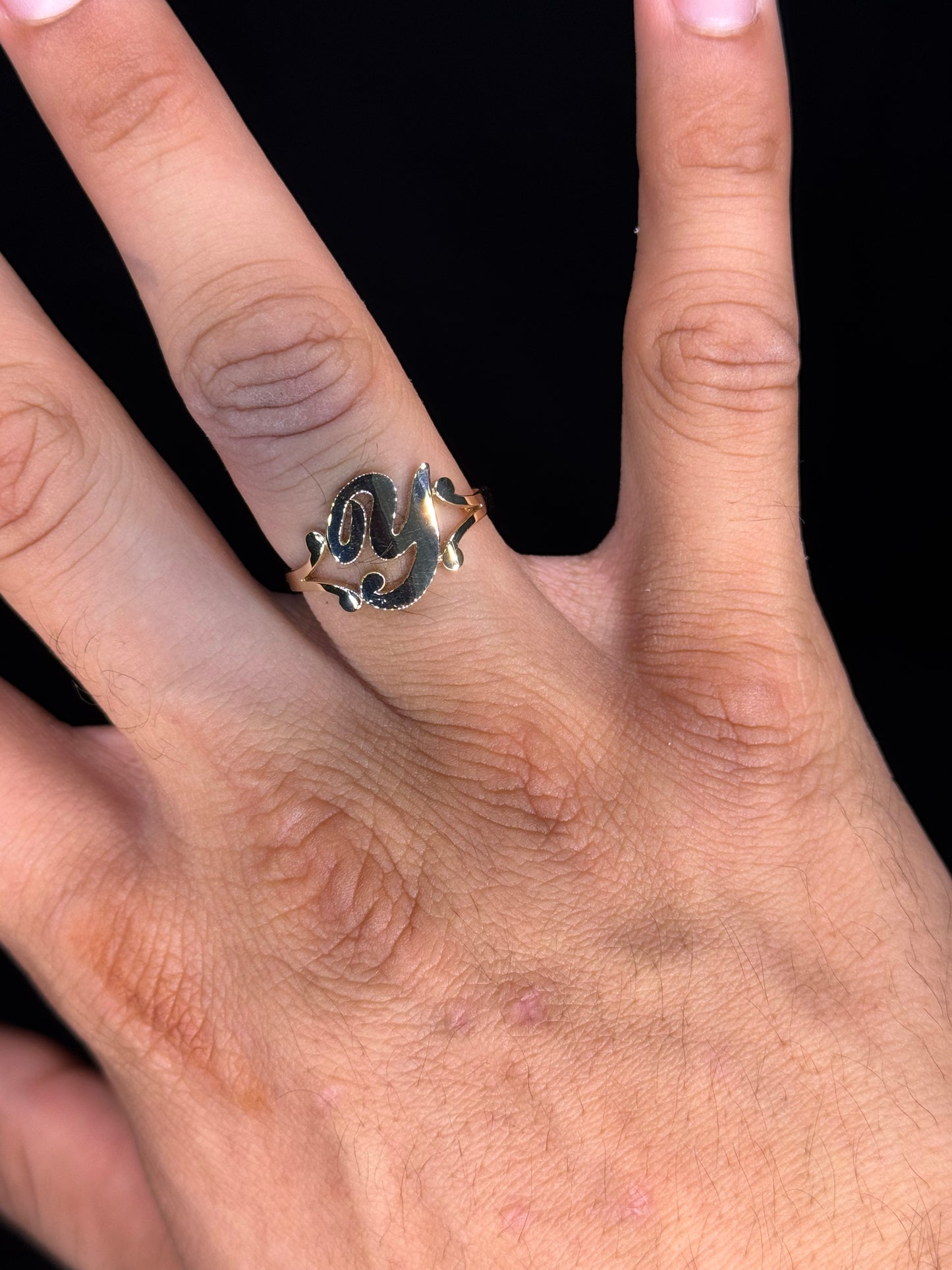 14K Yellow Gold Y Initial Ring