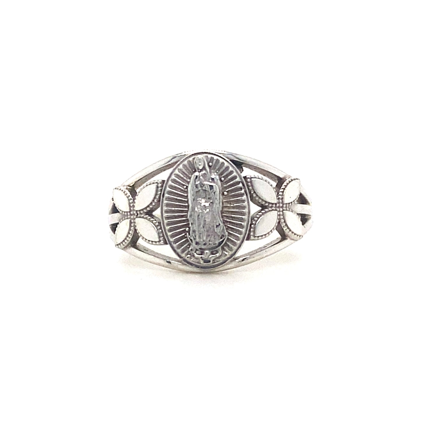 14K White Gold Virgin Mary Ring
