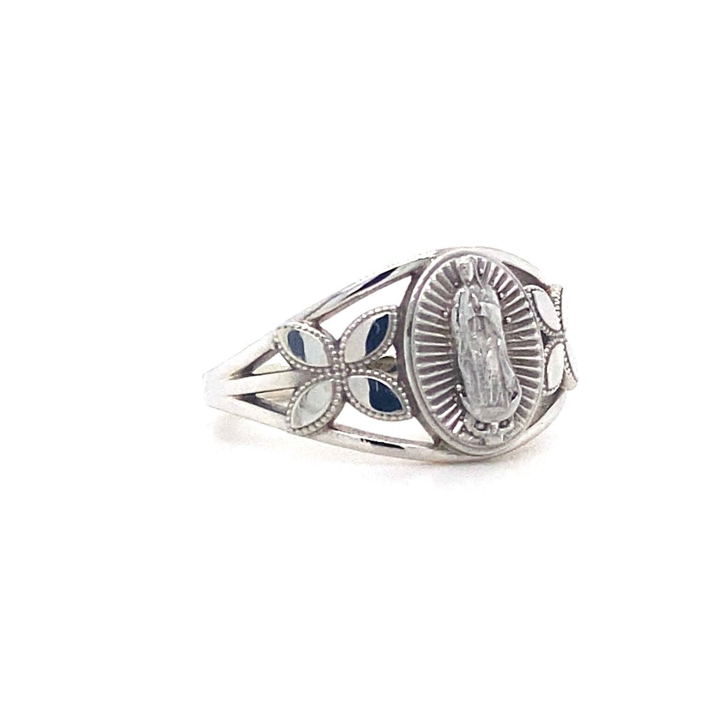 14K White Gold Virgin Mary Ring