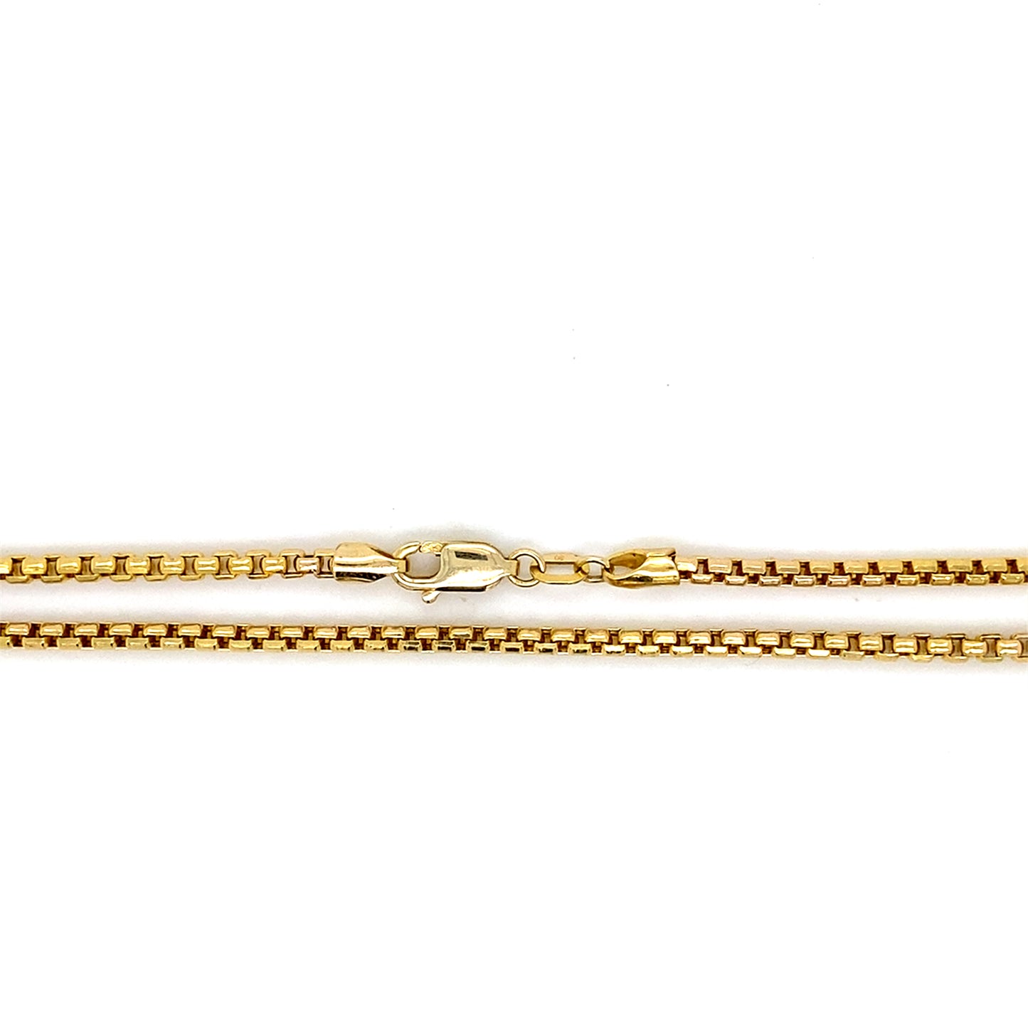 14K Yellow Gold 2MM 20” Semi Solid Round Box Chain Necklace