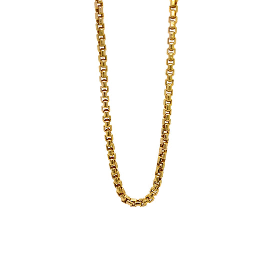 14K Yellow Gold 2MM 20” Semi Solid Round Box Chain Necklace