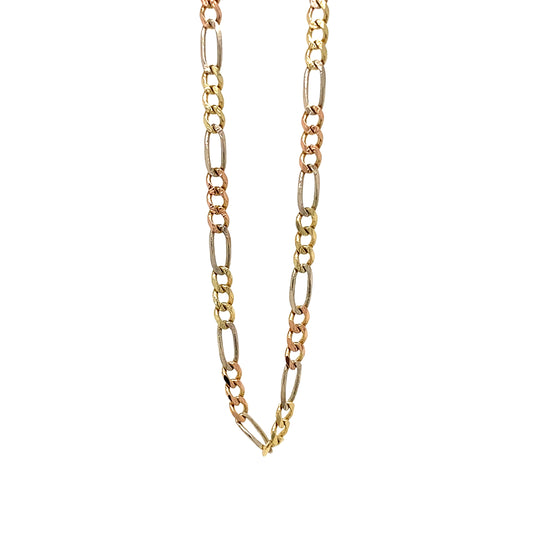 14K Tri Colored Solid 2MM 16” Figaro Link Chain Necklace