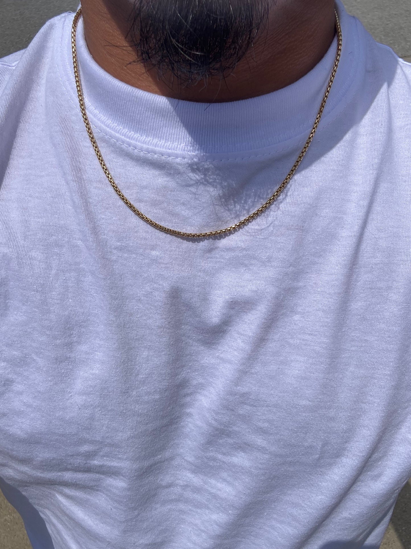 14K Yellow Gold 2MM 20” Semi Solid Round Box Chain Necklace