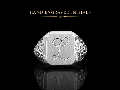 925 Silver Initial Signet Ring