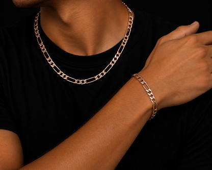 925 Sterling Silver 8MM Figaro Chain & Bracelet