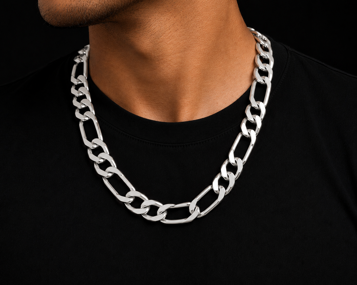 925 Sterling Silver 12MM Figaro Chain & Bracelet