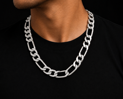 925 Sterling Silver 12MM Figaro Chain & Bracelet