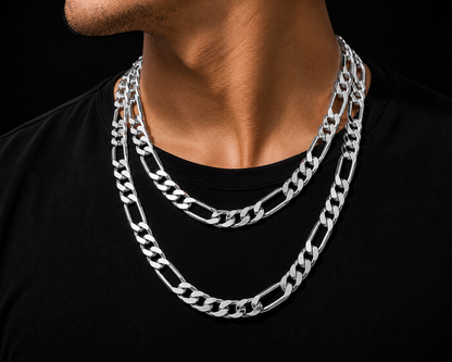 925 Sterling Silver 14MM Figaro Chain & Bracelet