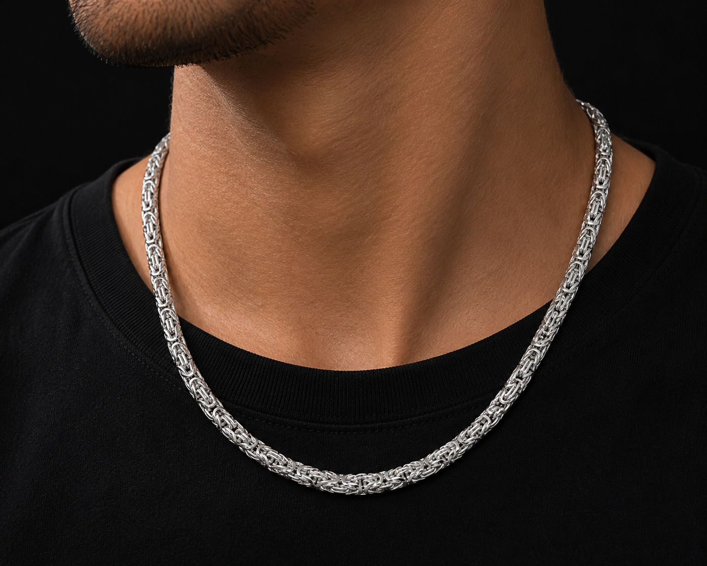 925 Sterling Silver 3.5MM Diamond Cut Square Byzantine Chain & Bracelet