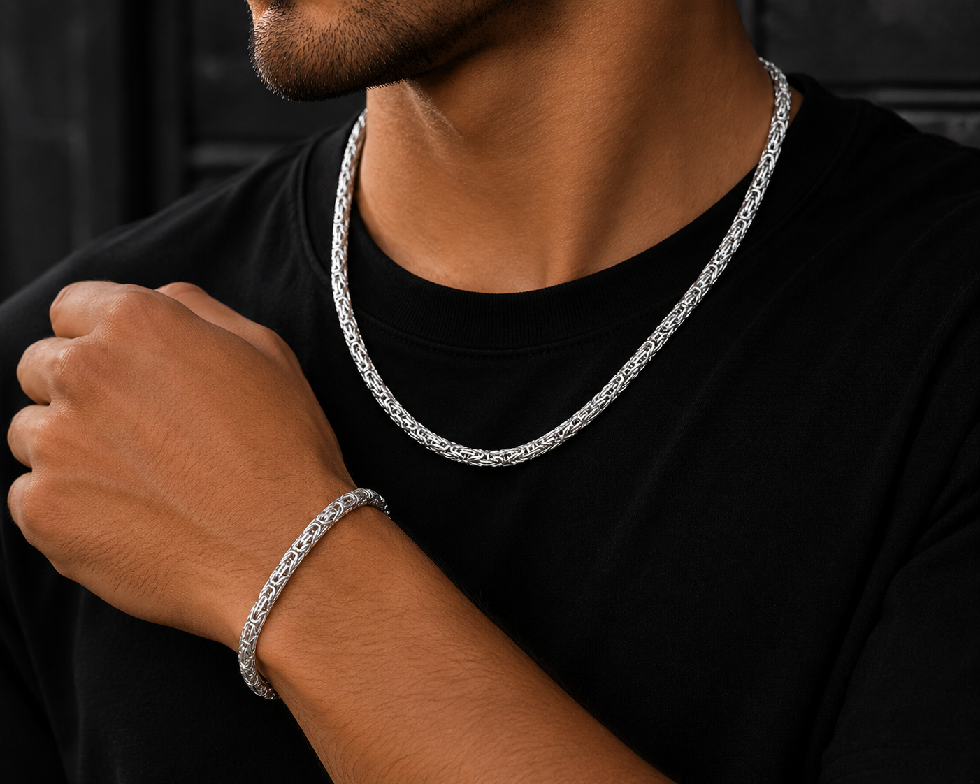 925 Sterling Silver 3.5MM Diamond Cut Square Byzantine Chain & Bracelet