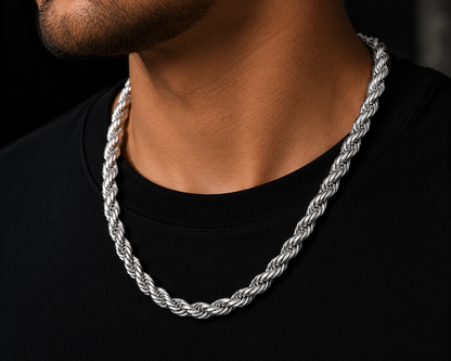 925 Sterling Silver 8MM Hollow Rope Chain