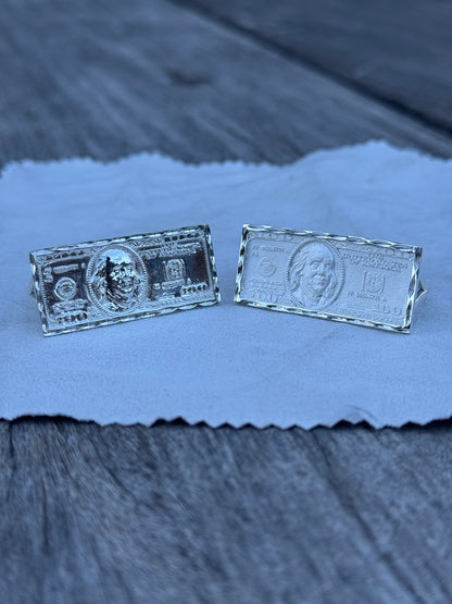 925 Silver Double Finger 100$ Bill Ring