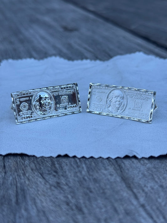 925 Silver Double Finger 100$ Bill Ring