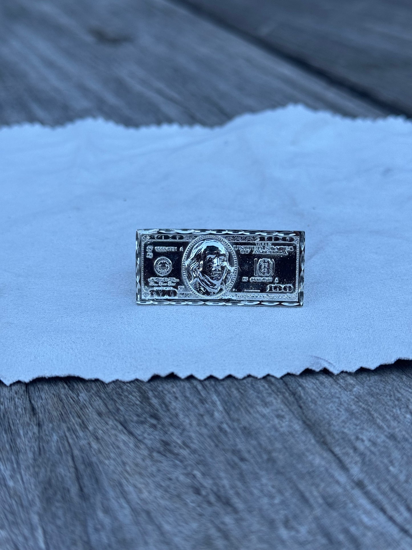 925 Silver Double Finger 100$ Bill Ring