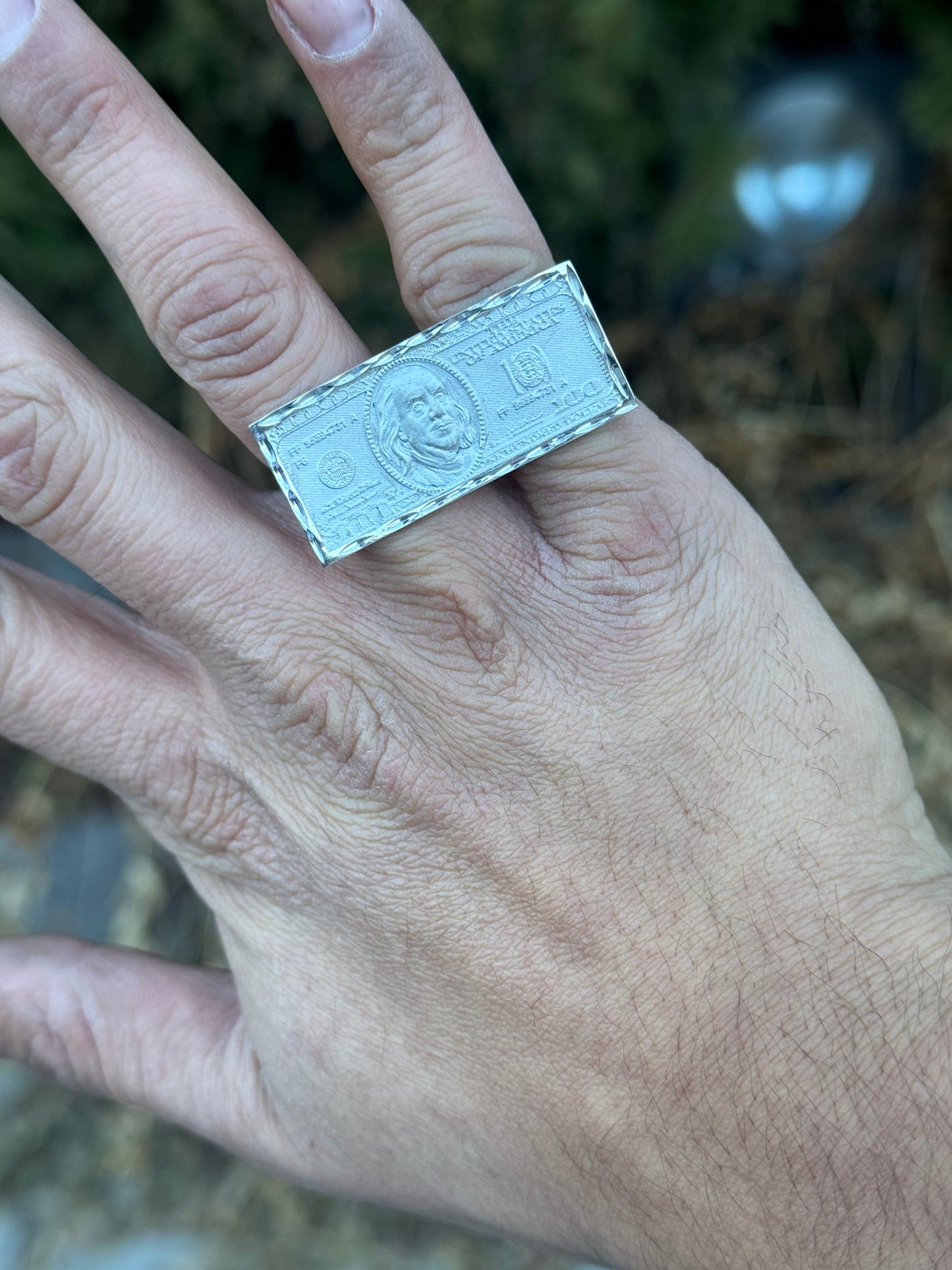 925 Silver Double Finger 100$ Bill Ring