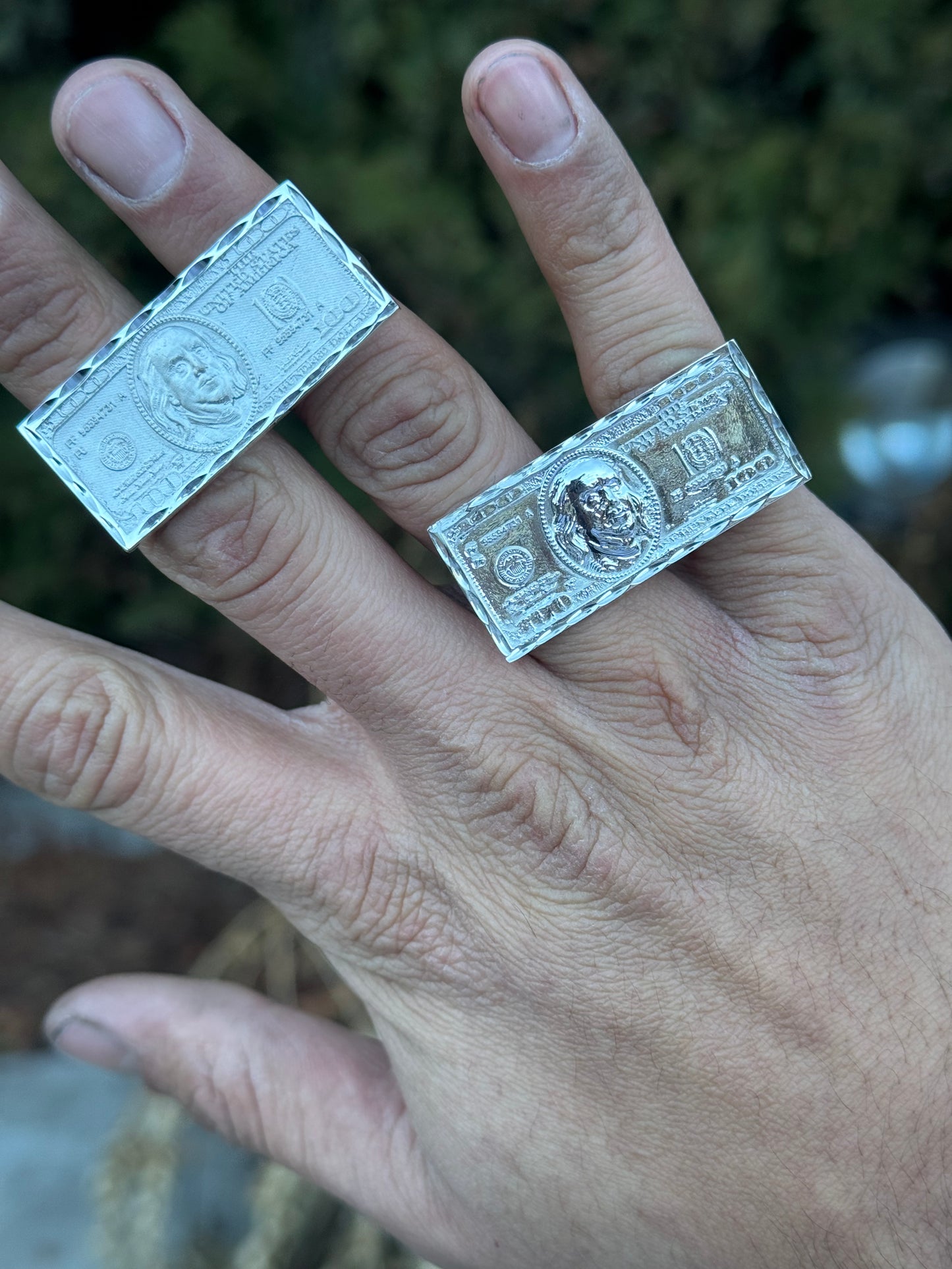925 Silver Double Finger 100$ Bill Ring