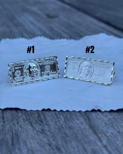 925 Silver Double Finger 100$ Bill Ring
