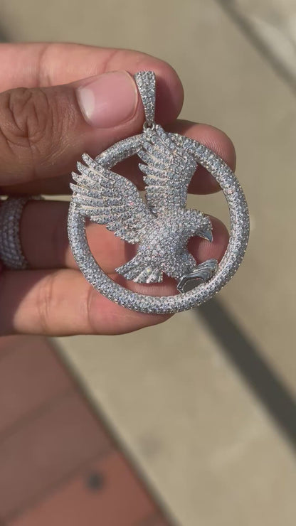 925 Silver CZ Round Eagle Pendant (43.3mm x 40.7mm)